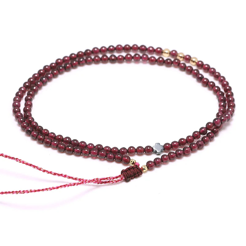 Red String Beads Bracelet with Natural Gemstones and Cross Charm