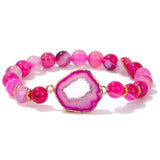 Red Striped Agates Stone Bead Bracelet Druzy Charm Energy Healing Bangle