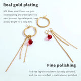 Red Synthetic Crystal Long Drop Earrings 925 Sterling Silver Tassel