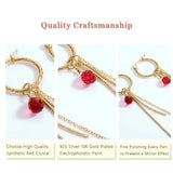 Red Synthetic Crystal Long Drop Earrings 925 Sterling Silver Tassel