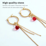 Red Synthetic Crystal Long Drop Earrings 925 Sterling Silver Tassel