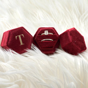 Personalized Red Velvet Ring Box for Engagement Wedding