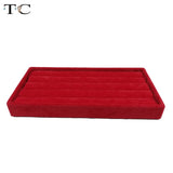 Red Velvet Ring Display Tray Compartment Jewellery Storage Box