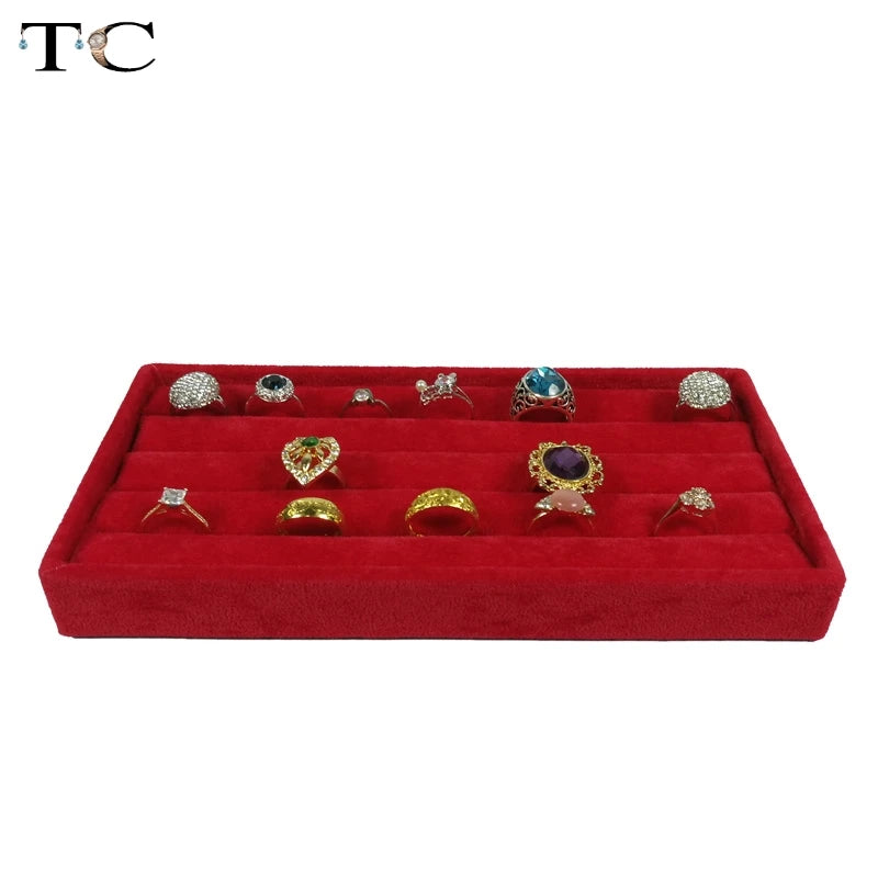 Red Velvet Ring Display Tray Compartment Jewellery Storage Box