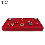 Red Velvet Ring Display Tray Compartment Jewellery Storage Box