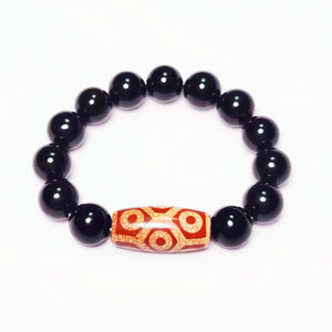 Red/White Fire Offering 9 Eyes Agate Dzi Bracelet