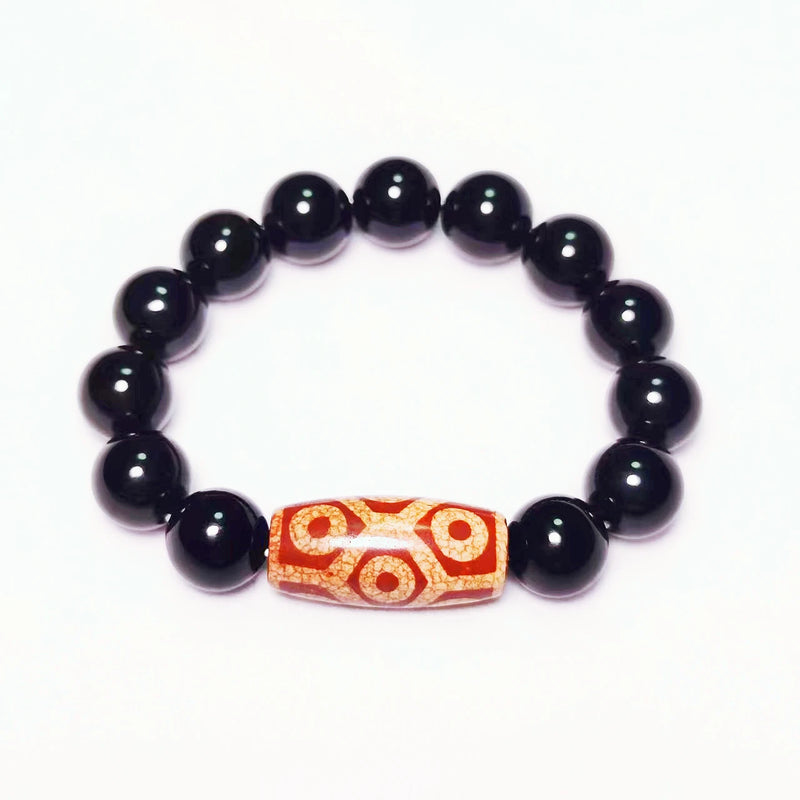Red/White Fire Offering 9 Eyes Agate Dzi Bracelet
