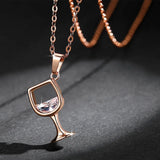 Red Wine Glass Pendant Necklace Zircon Goblet Choker for Women