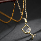 Red Wine Glass Pendant Necklace Zircon Goblet Choker for Women