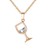 Red Wine Glass Pendant Necklace Zircon Goblet Choker for Women