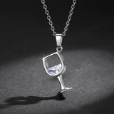 Red Wine Glass Pendant Necklace Zircon Goblet Choker for Women