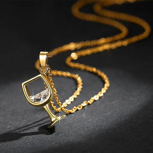 Red Wine Glass Pendant Necklace Zircon Goblet Choker for Women