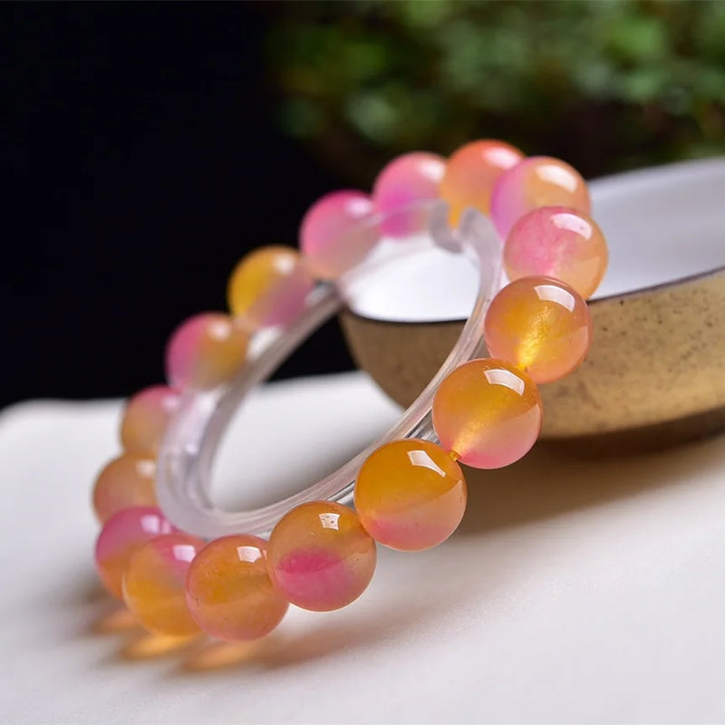 Red Yellow Chalcedony Jade Circle Bracelet 6-12mm Beads