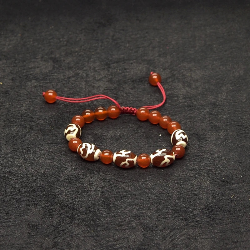 Red Agate Beads Red&White Tibet Louts Fengshui DZI Bracelet