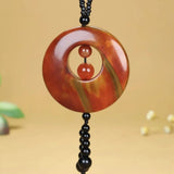 Red Agate Stone Safety Buckle Necklace Sweater Chain Pendant