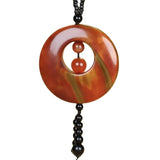 Red Agate Stone Safety Buckle Necklace Sweater Chain Pendant
