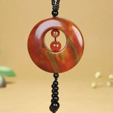Red Agate Stone Safety Buckle Necklace Sweater Chain Pendant
