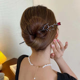 Red and Rose Flower Hairpin Tiara for Women Wedding Head Jewelry