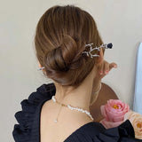 Red and Rose Flower Hairpin Tiara for Women Wedding Head Jewelry