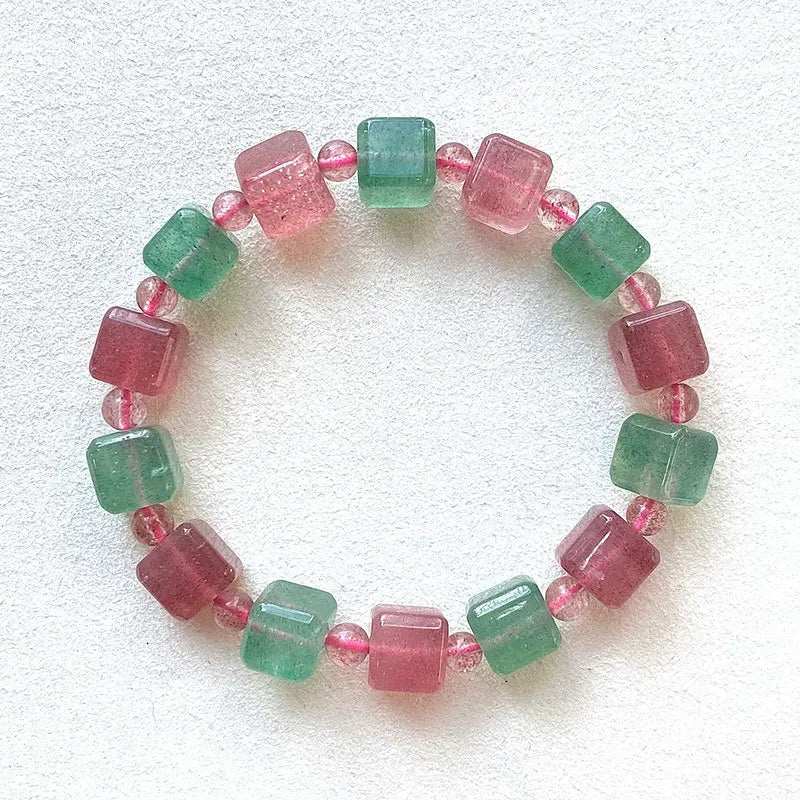 Red & Green Strawberry Crystal Bracelet for Women - Hand Wrist Stone Jewelry