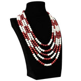 Multi-layer Synthetic Pearl Necklace with Red and Round Stones