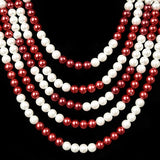 Multi-layer Synthetic Pearl Necklace with Red and Round Stones