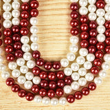 Multi-layer Synthetic Pearl Necklace with Red and Round Stones