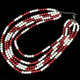 Multi-layer Synthetic Pearl Necklace with Red and Round Stones
