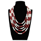 Multi-layer Synthetic Pearl Necklace with Red and Round Stones