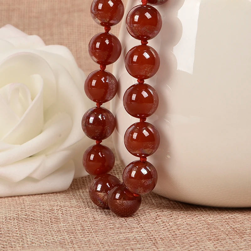 Red Carnelian Beads Necklace 10mm Hand Knotted 18 Inch Long