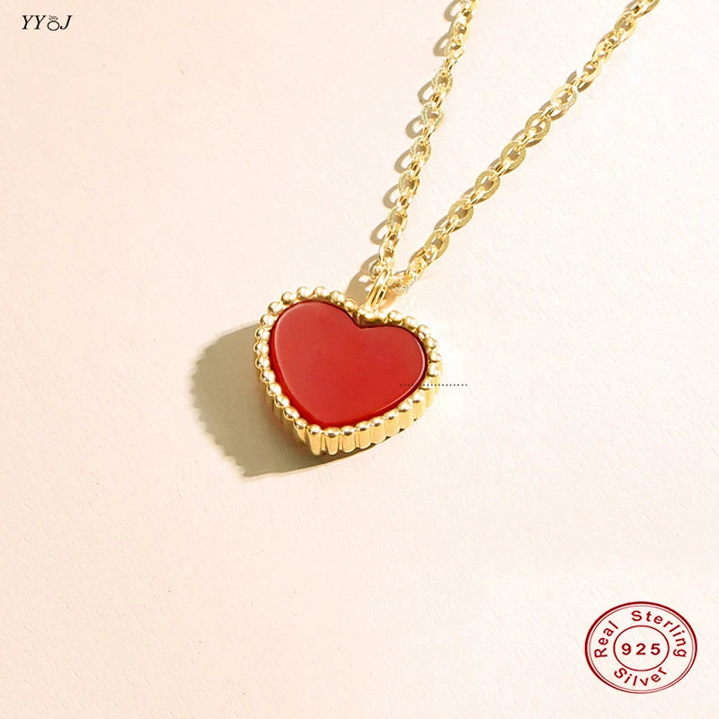 Red Carnelian Heart Necklace 925 Sterling Silver Love Heart Necklace
