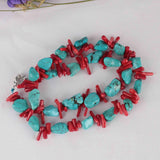 Red Coral Turquoise Gemstone DIY Chain 15in Women Boho Classic
