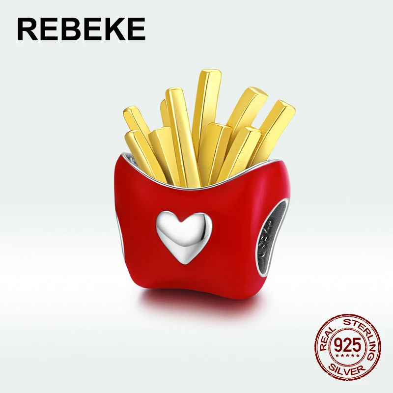 Fries Charm Bead for Bangle Pendant 925 Sterling Silver DIY