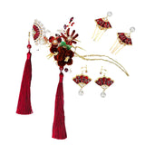 Red Flannel Tassel Chinese Bridal Headdress
