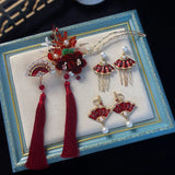 Red Flannel Tassel Chinese Bridal Headdress