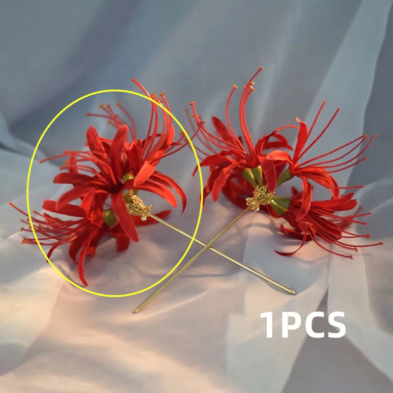 Red Flower Hairpin 3D Artificial Flower Mansa Zhuhua Hair Accessories