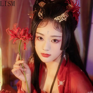 Red Flower Hairpin 3D Artificial Flower Mansa Zhuhua Hair Accessories