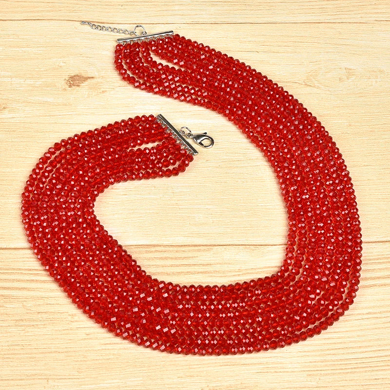 Passionate Red Multi-Layered Pearl & Crystal Necklace