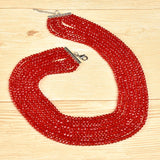 Passionate Red Multi-Layered Pearl & Crystal Necklace