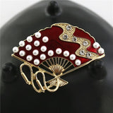 Red Oil Dripping Fan Brooch Coat Sweater Accessory Pin Hanfu Fan Brooch