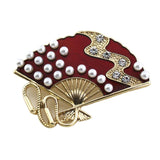 Red Oil Dripping Fan Brooch Coat Sweater Accessory Pin Hanfu Fan Brooch