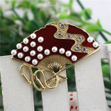 Red Oil Dripping Fan Brooch Coat Sweater Accessory Pin Hanfu Fan Brooch