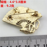 Red Oil Dripping Fan Brooch Coat Sweater Accessory Pin Hanfu Fan Brooch