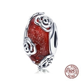 Red Rose Glass Crystal Beads Bangle Bracelet Charm Pendant 925 Sterling Silver