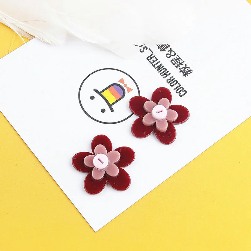 Red Stitching Flowers Abstract Villain Acrylic DIY Hand-Made Earrings