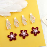 Red Stitching Flowers Abstract Villain Acrylic DIY Hand-Made Earrings