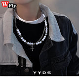 Pearl Cross Necklace Collarbone Chain Unisex