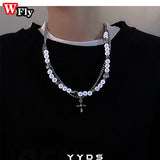 Pearl Cross Necklace Collarbone Chain Unisex