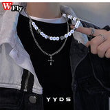 Pearl Cross Necklace Collarbone Chain Unisex