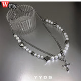 Pearl Cross Necklace Collarbone Chain Unisex